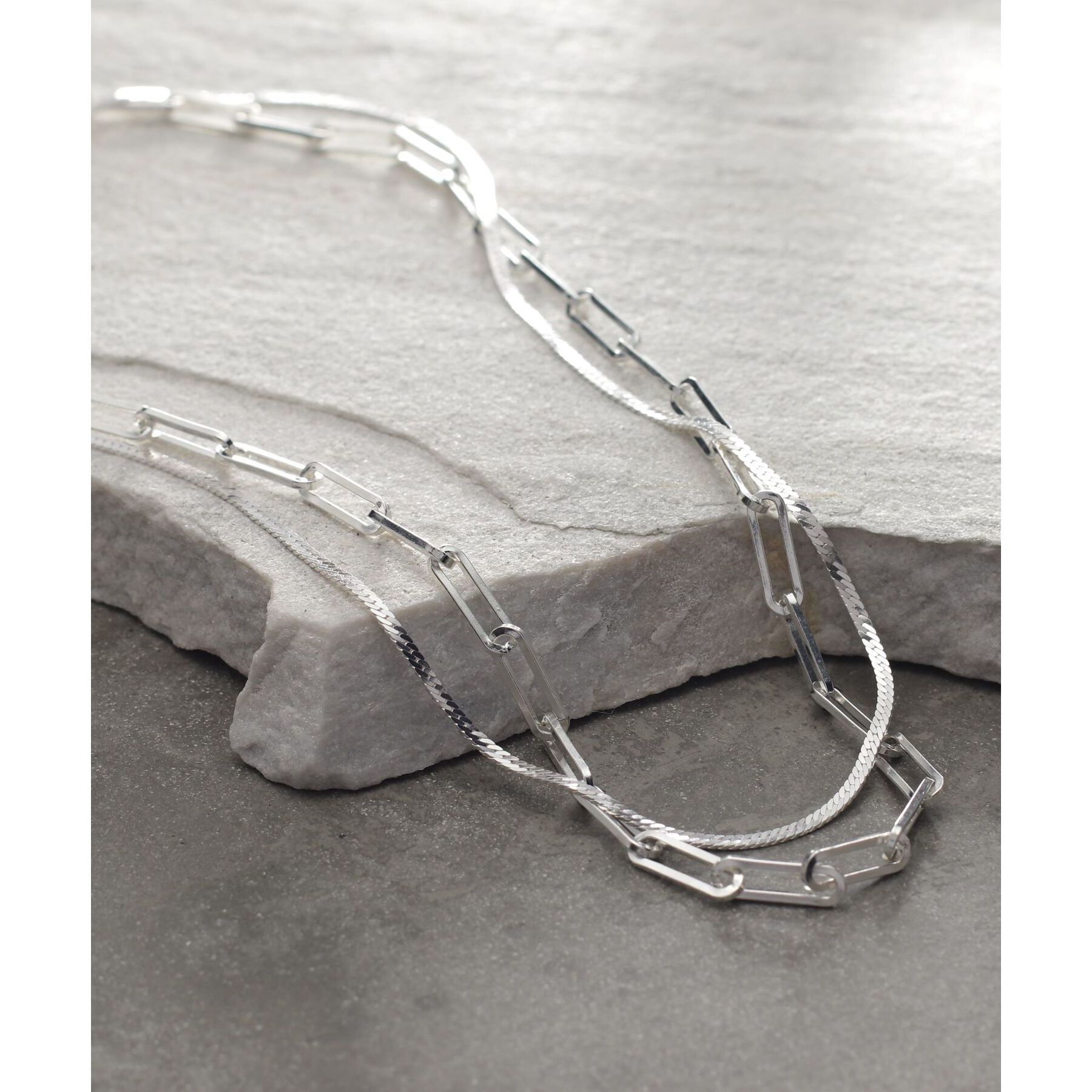 COCOSHNIK ONKITSCH「シルバー デザインチェーン フラットケーブルネックレス（43㎝）」|ネックレス|