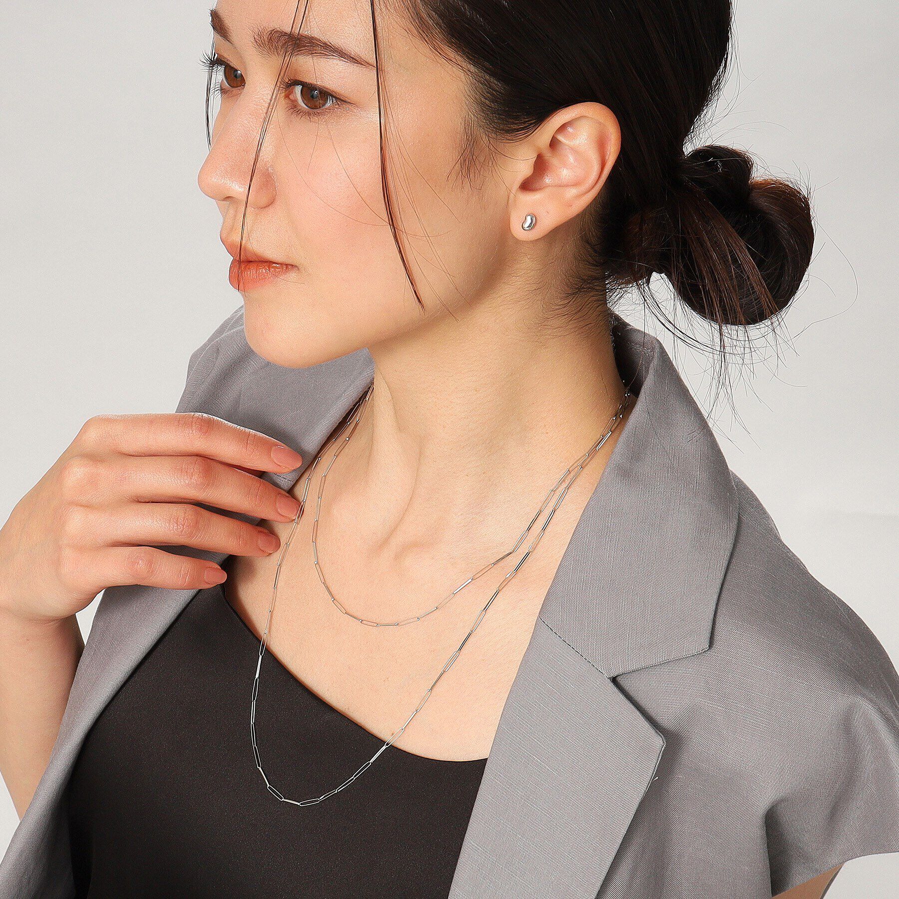 COCOSHNIK「プラチナ リボンケーブルチェーン ネックレス大（60cm）」|ネックレス|