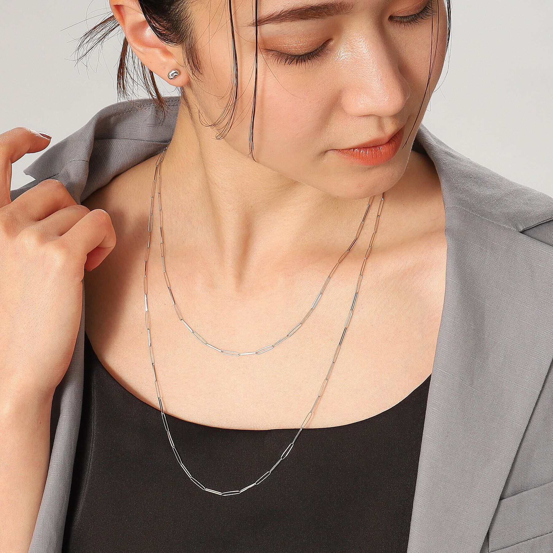 COCOSHNIK「プラチナ リボンケーブルチェーン ネックレス大（60cm）」|ネックレス|