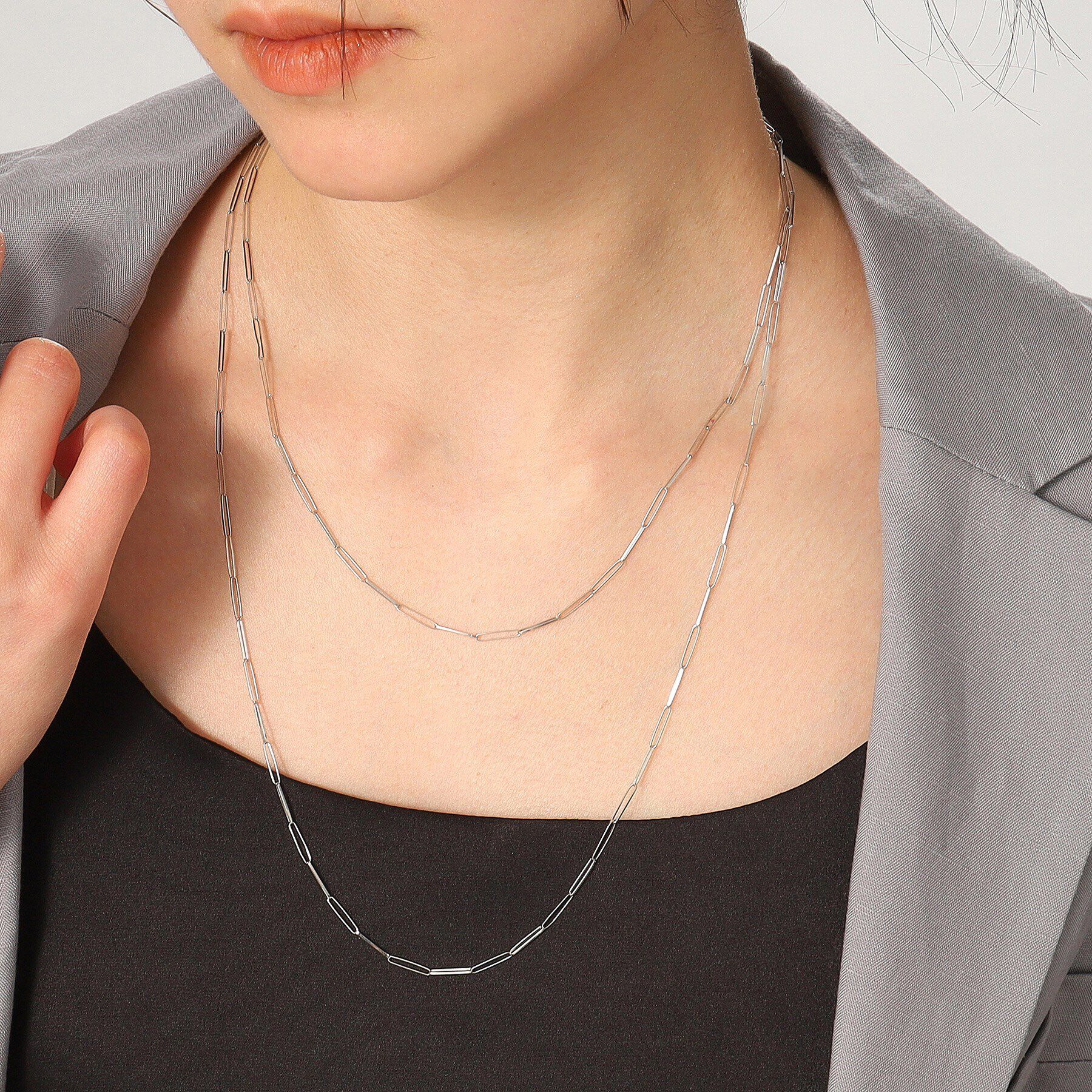 COCOSHNIK「プラチナ リボンケーブルチェーン ネックレス大（60cm）」|ネックレス|