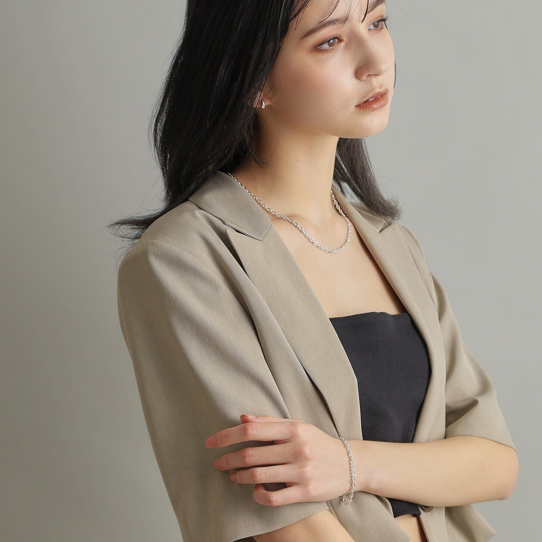 COCOSHNIK ONKITSCH「シルバー デザインチェーン フラットオーバルリンクネックレス」|ネックレス|