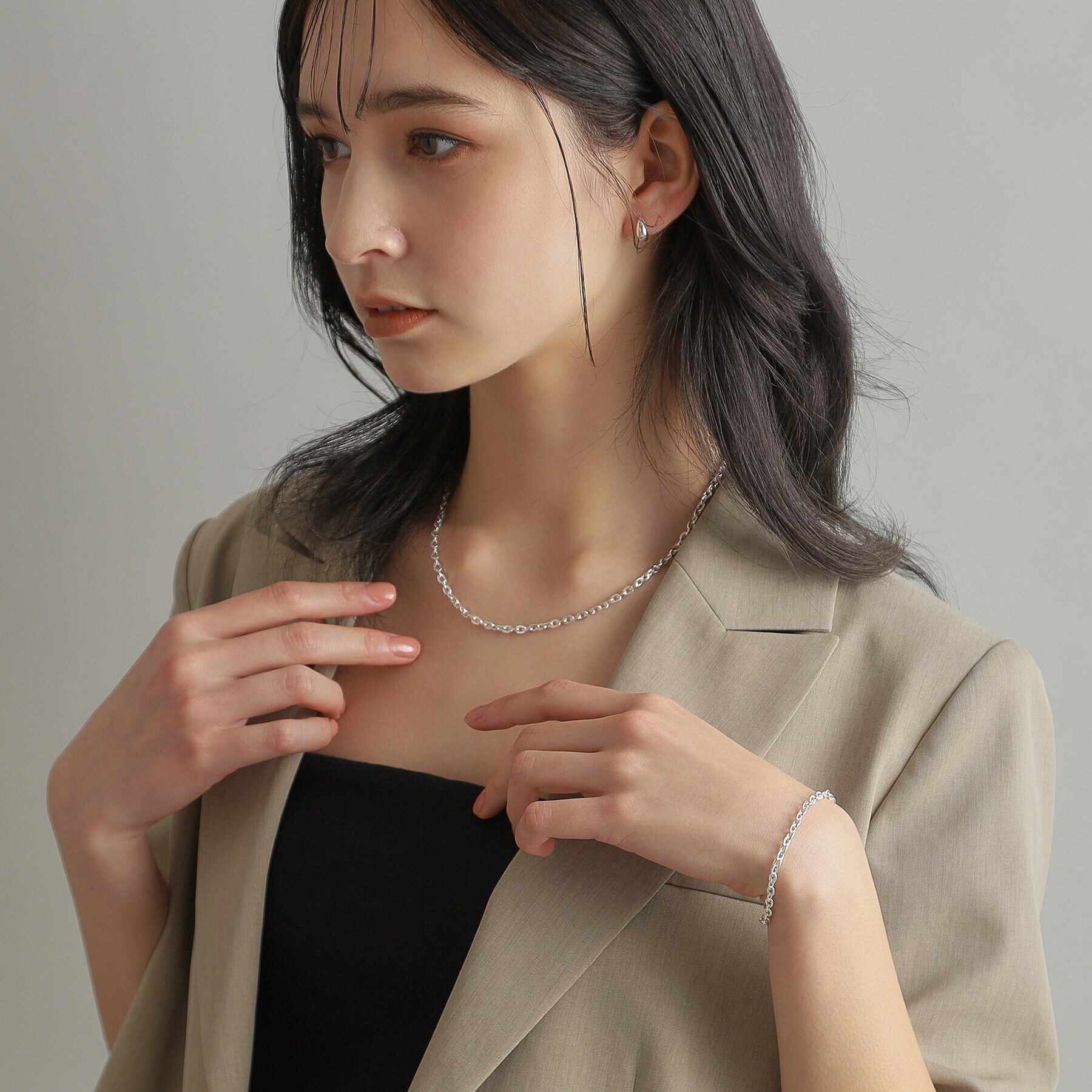 COCOSHNIK ONKITSCH「シルバー デザインチェーン フラットオーバルリンクネックレス」|ネックレス|