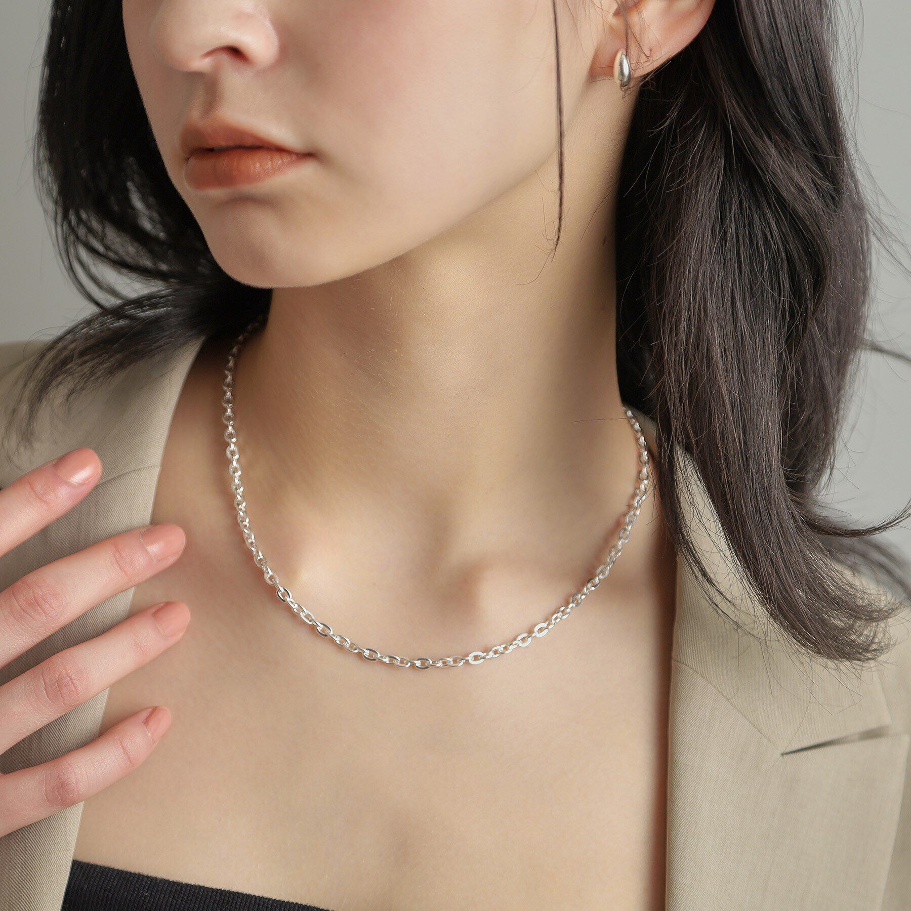 COCOSHNIK ONKITSCH「シルバー デザインチェーン フラットオーバルリンクネックレス」|ネックレス|