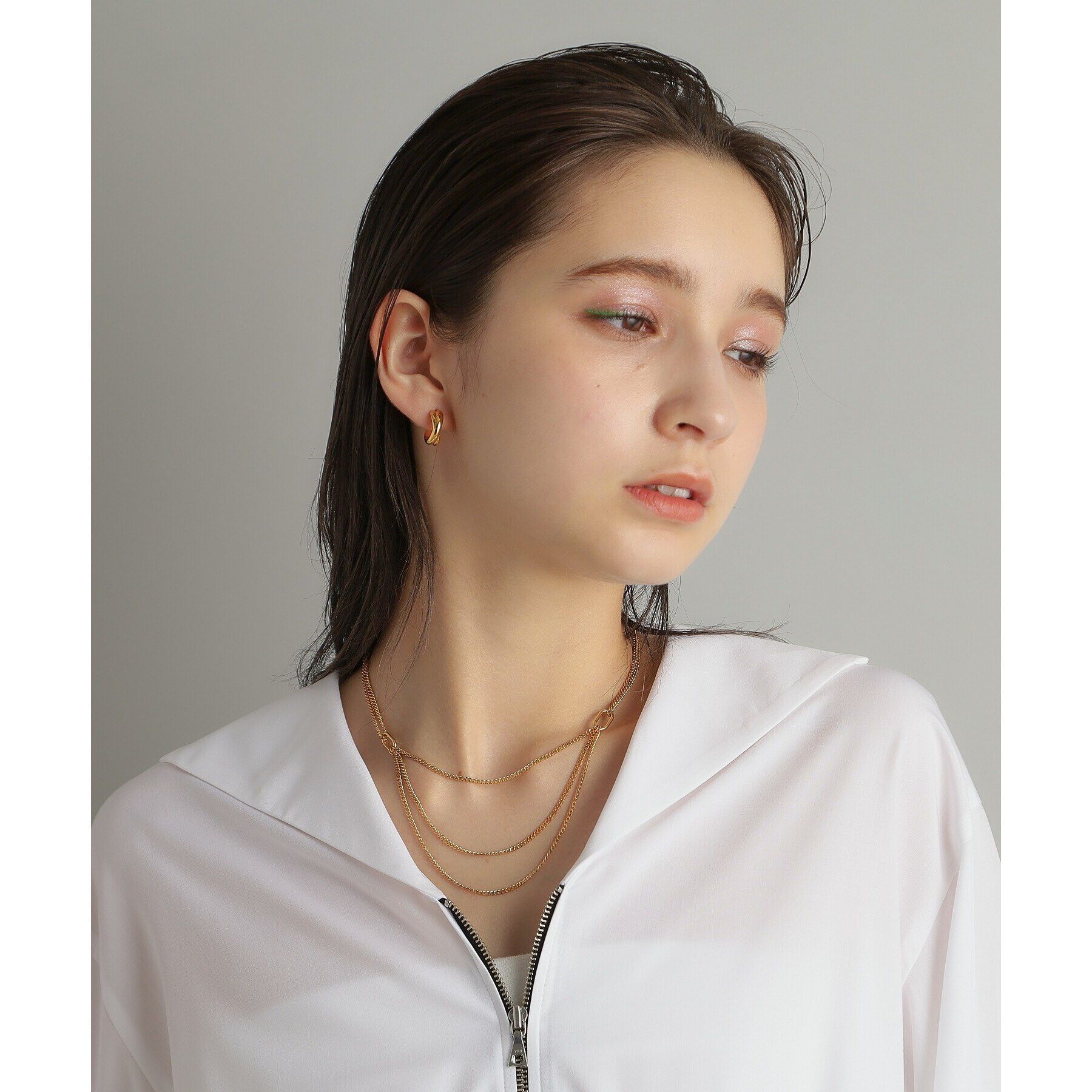 COCOSHNIK ONKITSCH「シルバー カーブチェーン ビブネックレス GP」|ネックレス|