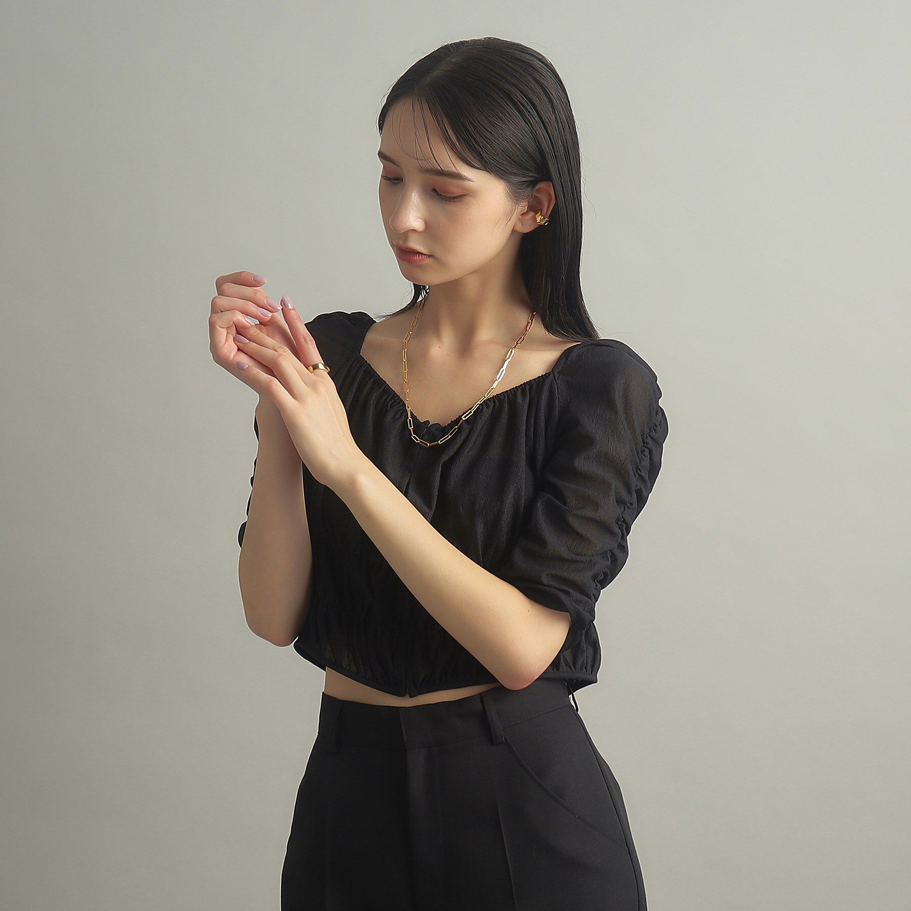 COCOSHNIK ONKITSCH「シルバー デザインチェーン フラットケーブルネックレス（55cm） GP」|ネックレス|