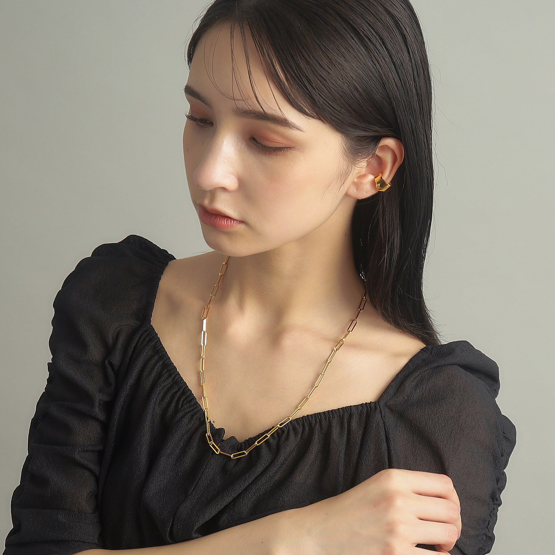 COCOSHNIK ONKITSCH「シルバー デザインチェーン フラットケーブルネックレス（55cm） GP」|ネックレス|