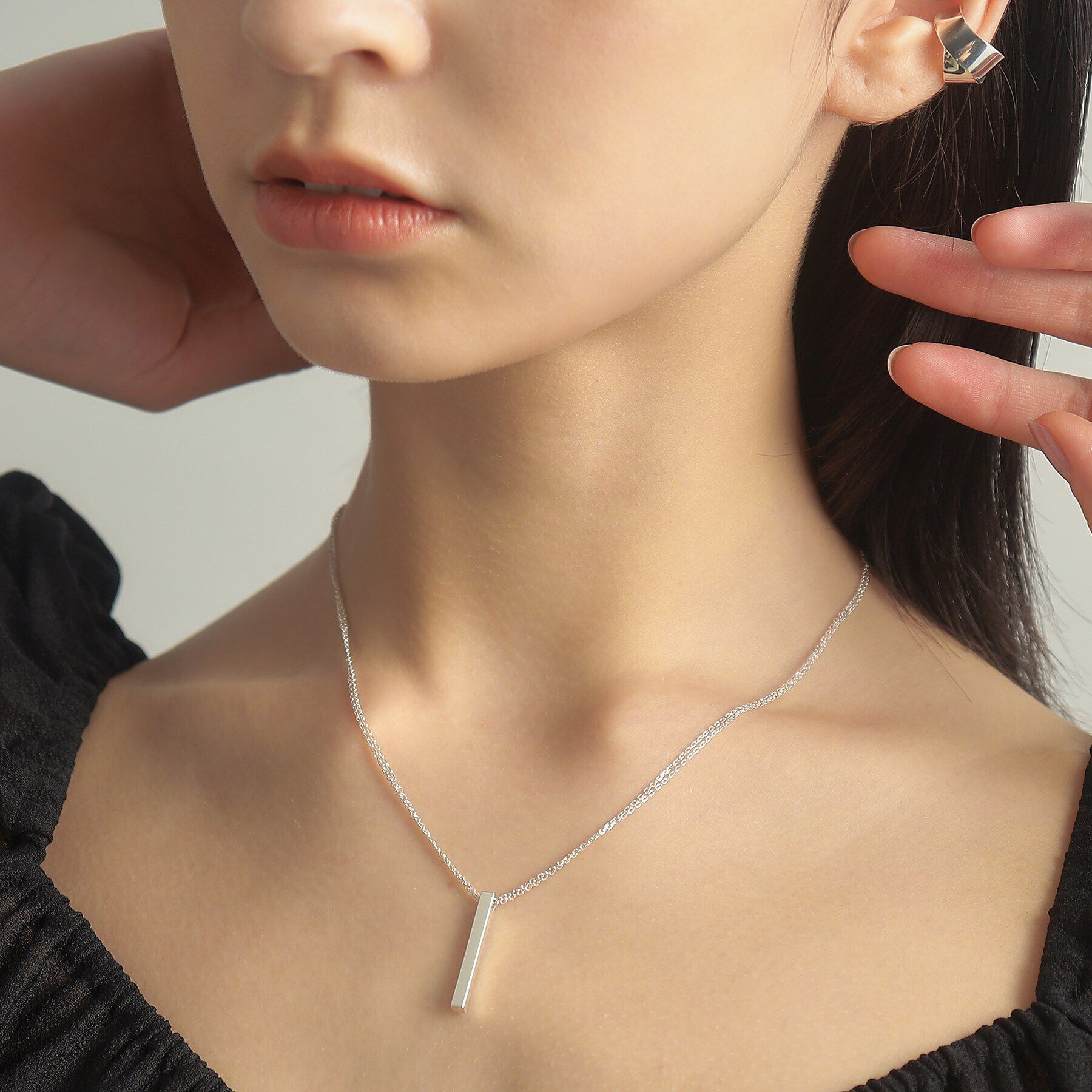 COCOSHNIK ONKITSCH「シルバー ダブルチェーンスクエアバーネックレス」|ネックレス|