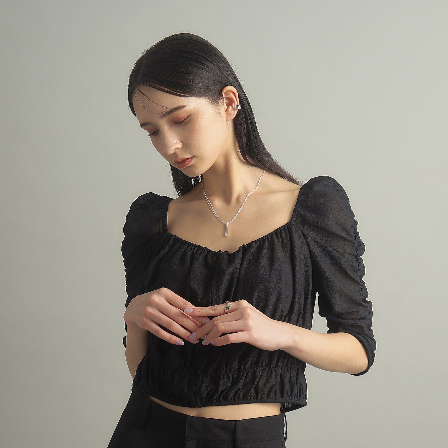 COCOSHNIK ONKITSCH「シルバー ダブルチェーンスクエアバーネックレス」|ネックレス|