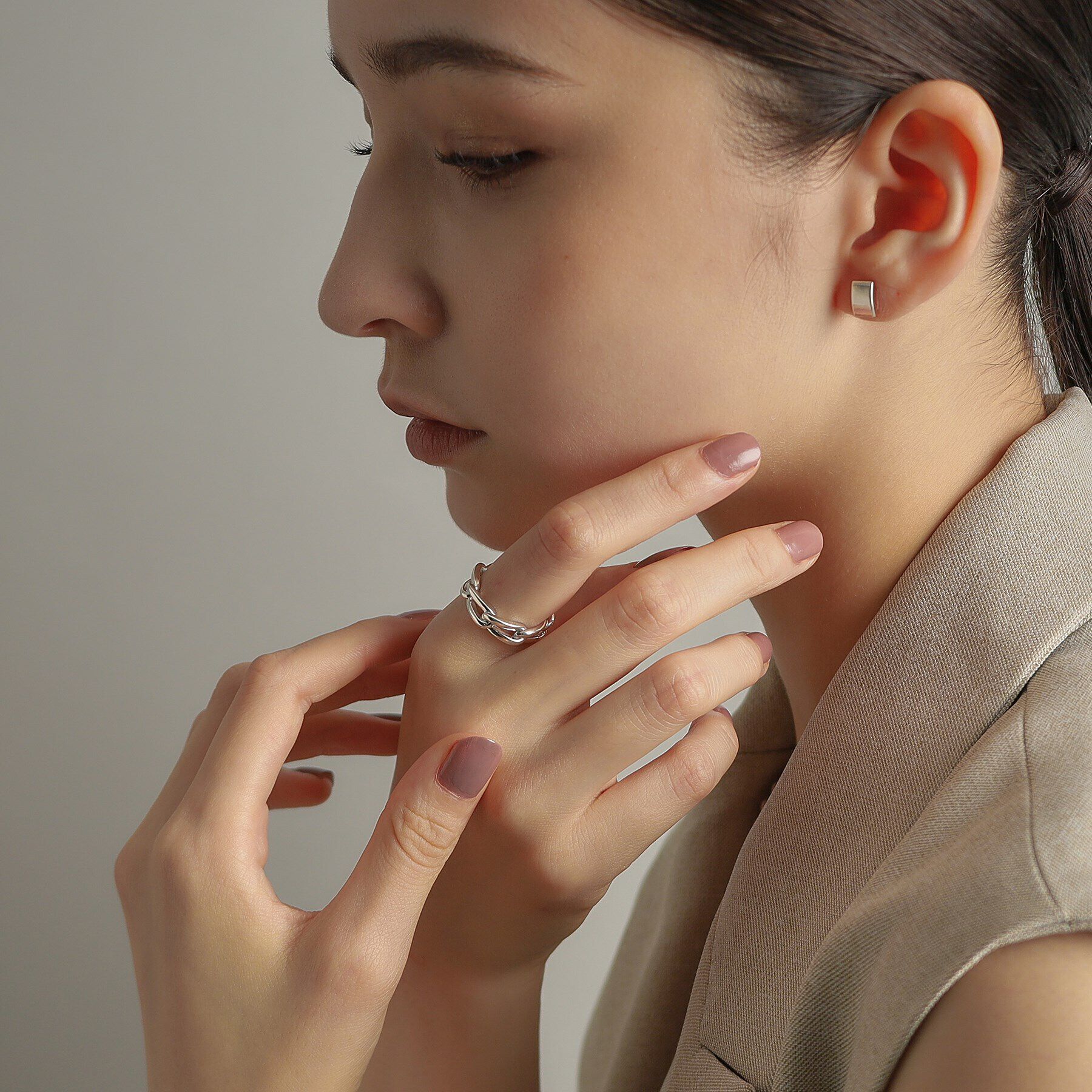 COCOSHNIK ONKITSCH「シルバー ロングカーブチェーンモチーフリング」|リング|