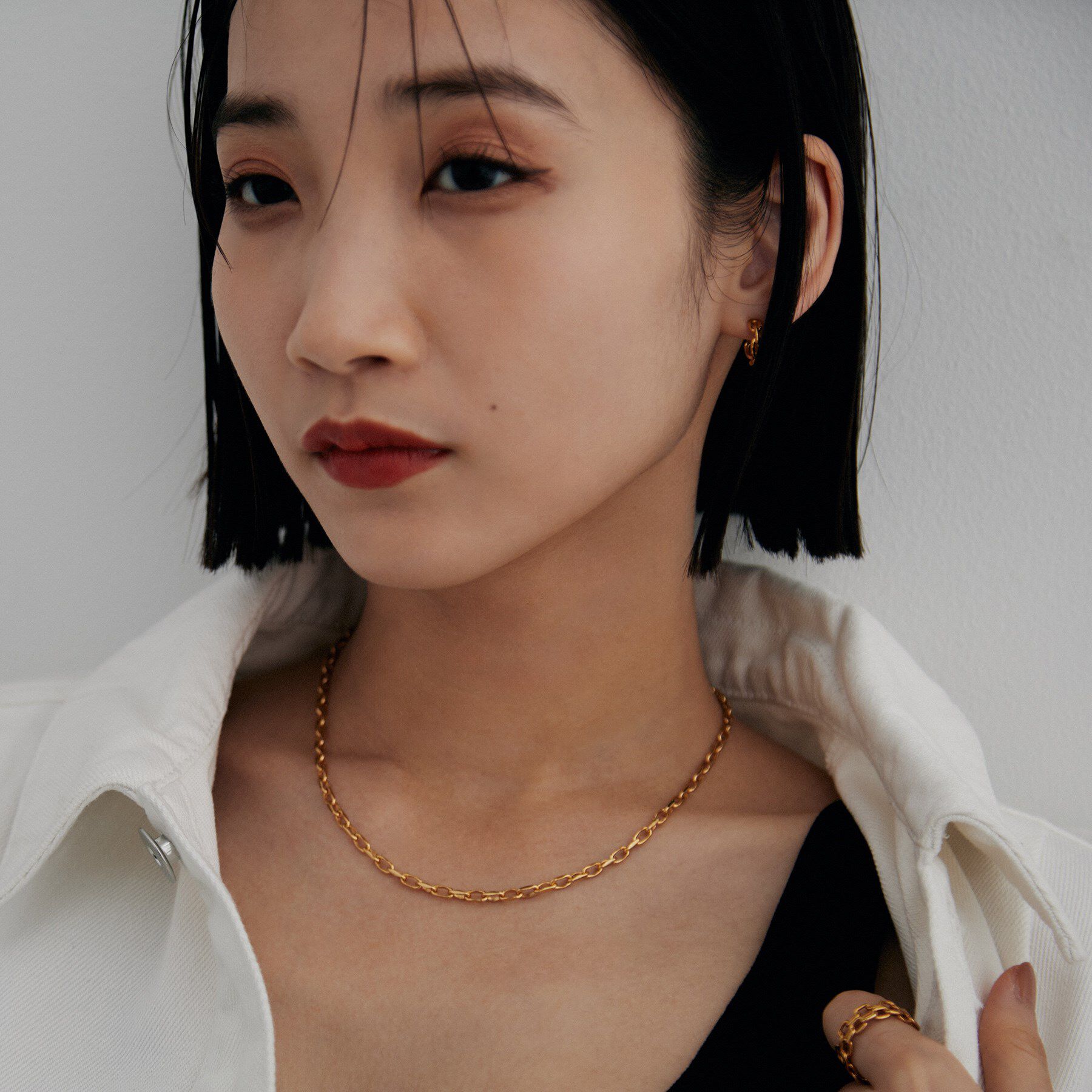 COCOSHNIK ONKITSCH「シルバー デザインチェーン ニュアンスケーブルネックレス（38cm） GP」|ネックレス|