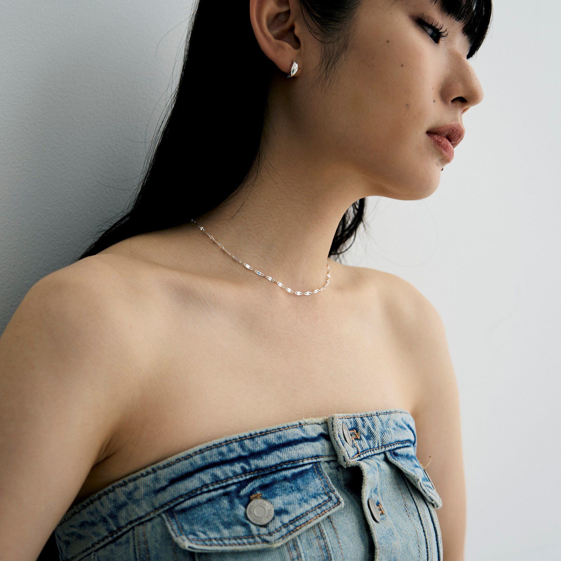 COCOSHNIK ONKITSCH「シルバー デザインチェーン デュアルペタルネックレス（38ｃｍ）」|ネックレス|