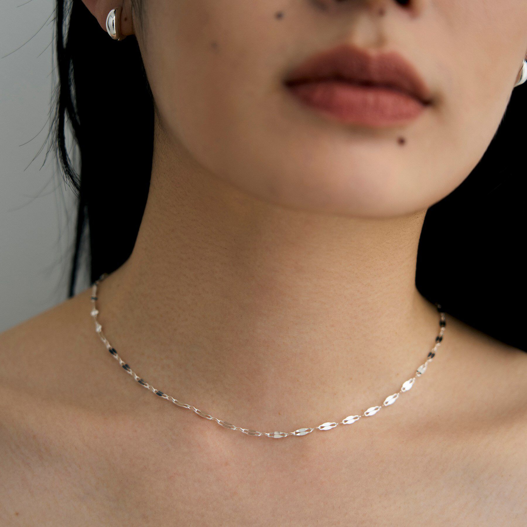 COCOSHNIK ONKITSCH「シルバー デザインチェーン デュアルペタルネックレス（38ｃｍ）」|ネックレス|