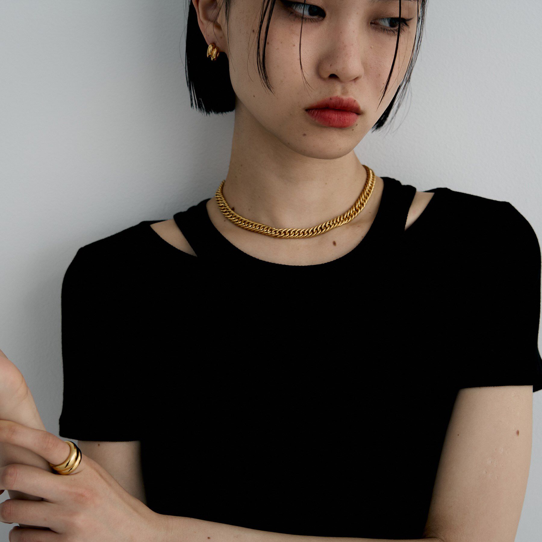 COCOSHNIK ONKITSCH「シルバー デザインチェーン ホロウカットダブルカーブネックレス GP」|ネックレス|