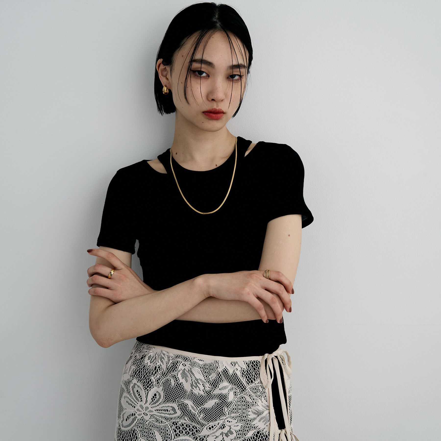 COCOSHNIK ONKITSCH「シルバー デザインチェーン フラットスネークネックレスM（60cm） GP」|ネックレス|