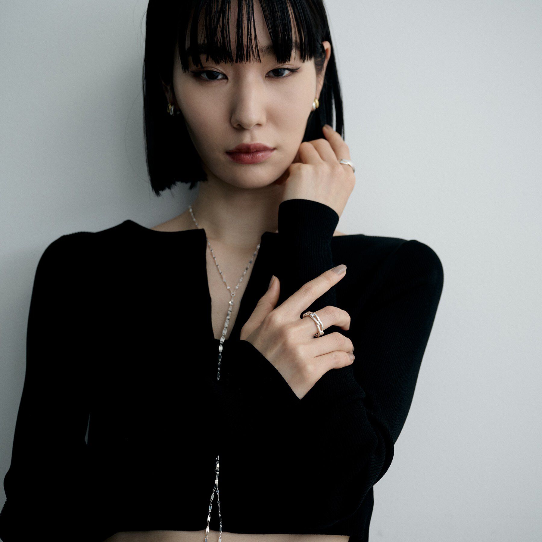 COCOSHNIK ONKITSCH「シルバー ロングカーブチェーンモチーフリング（16号、18号）」|リング|