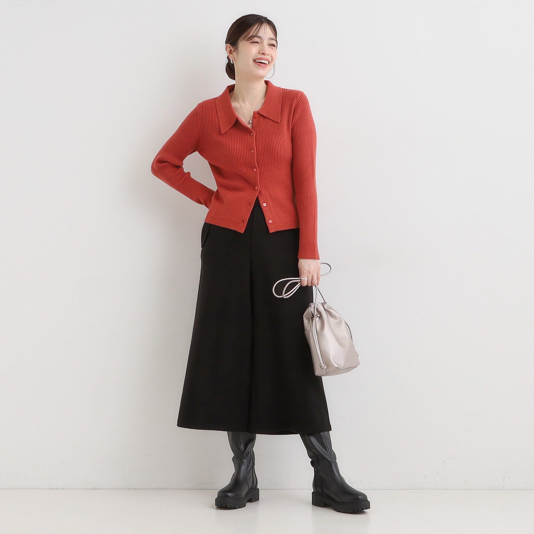 SHOO･LA･RUE「【洗濯機可】美脚見え あったか圧縮ニット ガウチョパンツ」|その他|