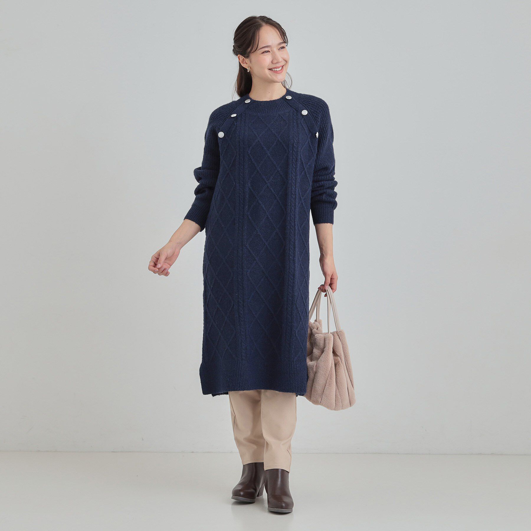 SHOO･LA･RUE「【着丈選べる】ケーブル柄ニットワンピース」|ワンピース|