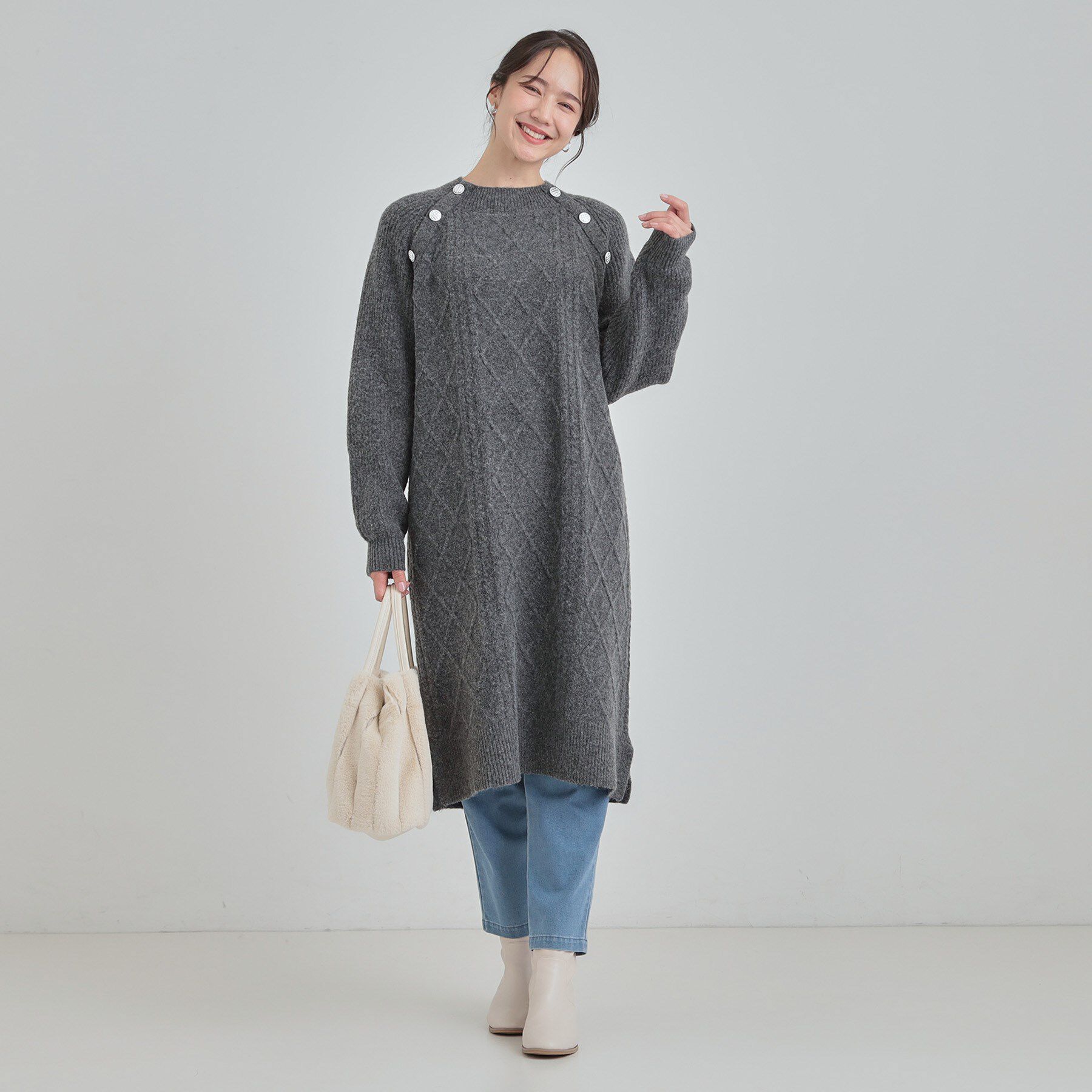 SHOO･LA･RUE「【着丈選べる】ケーブル柄ニットワンピース」|ワンピース|