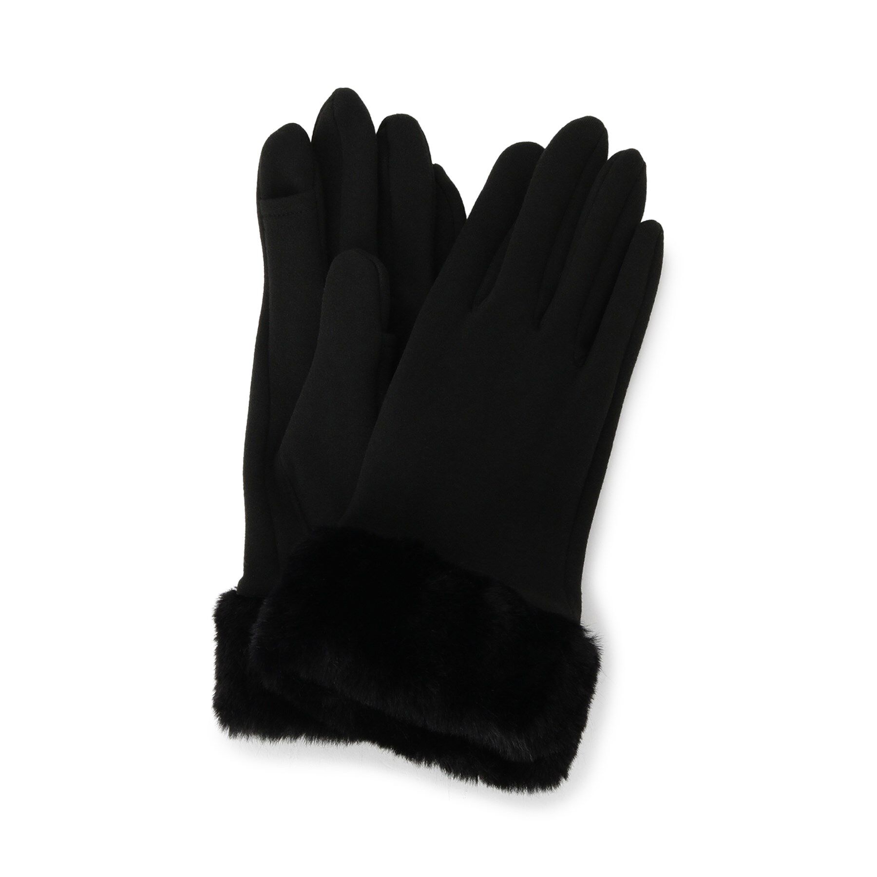 ITS&rsquo;DEMO「【手洗い可】ファーカフスジャージグローブ」|手袋|ブラック(019)