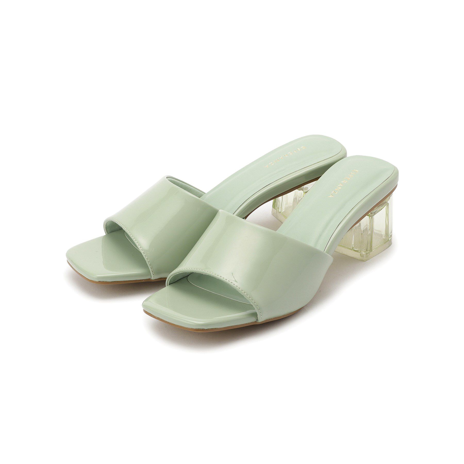 ESPERANZA「スクエアトゥクリアヒールミュール」|サンダル|グリーン(222)