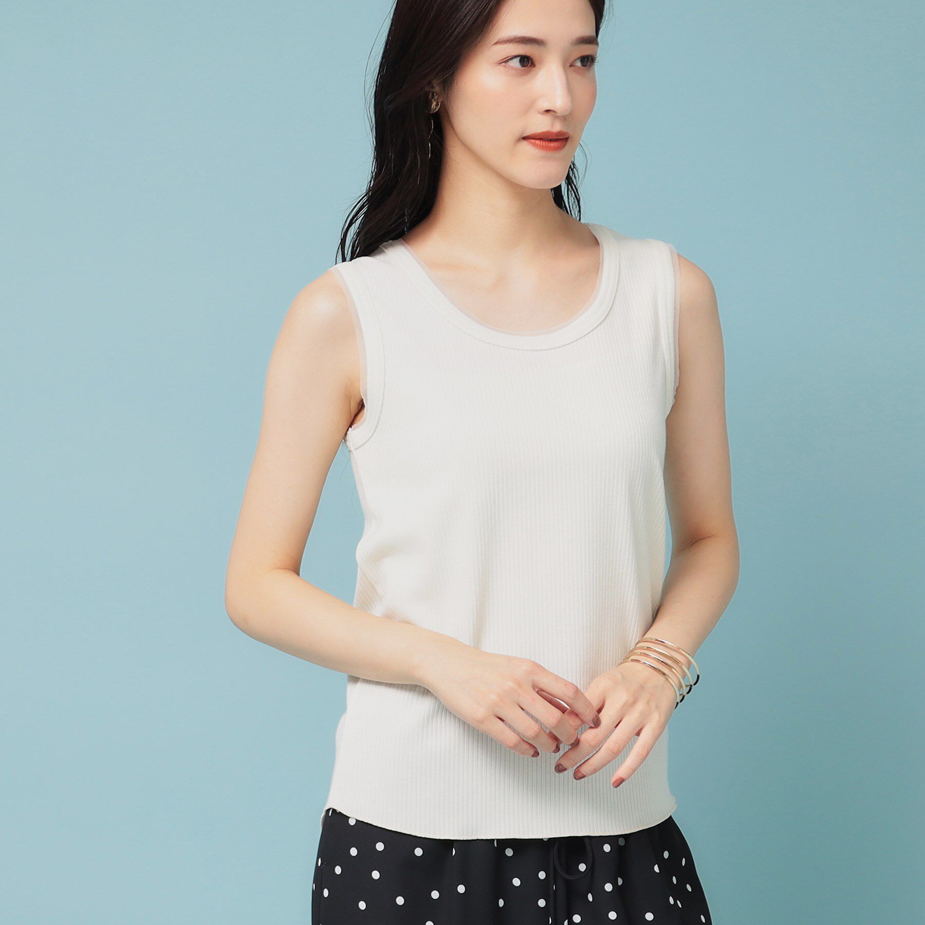 SunaUna「【異素材使い】ワイドリブタンクトップ」|Tシャツ・カットソー|