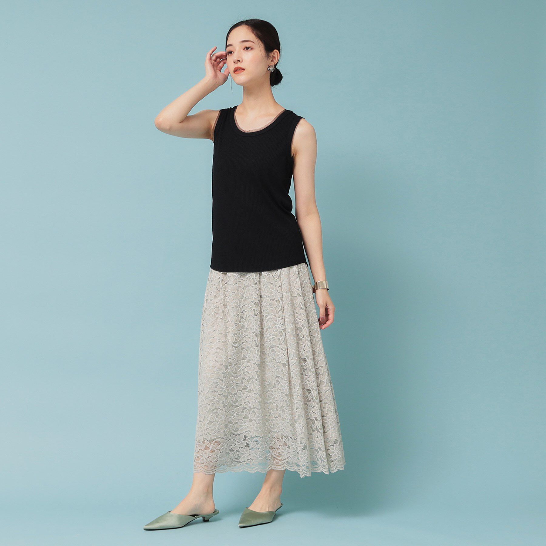 SunaUna「【異素材使い】ワイドリブタンクトップ」|Tシャツ・カットソー|