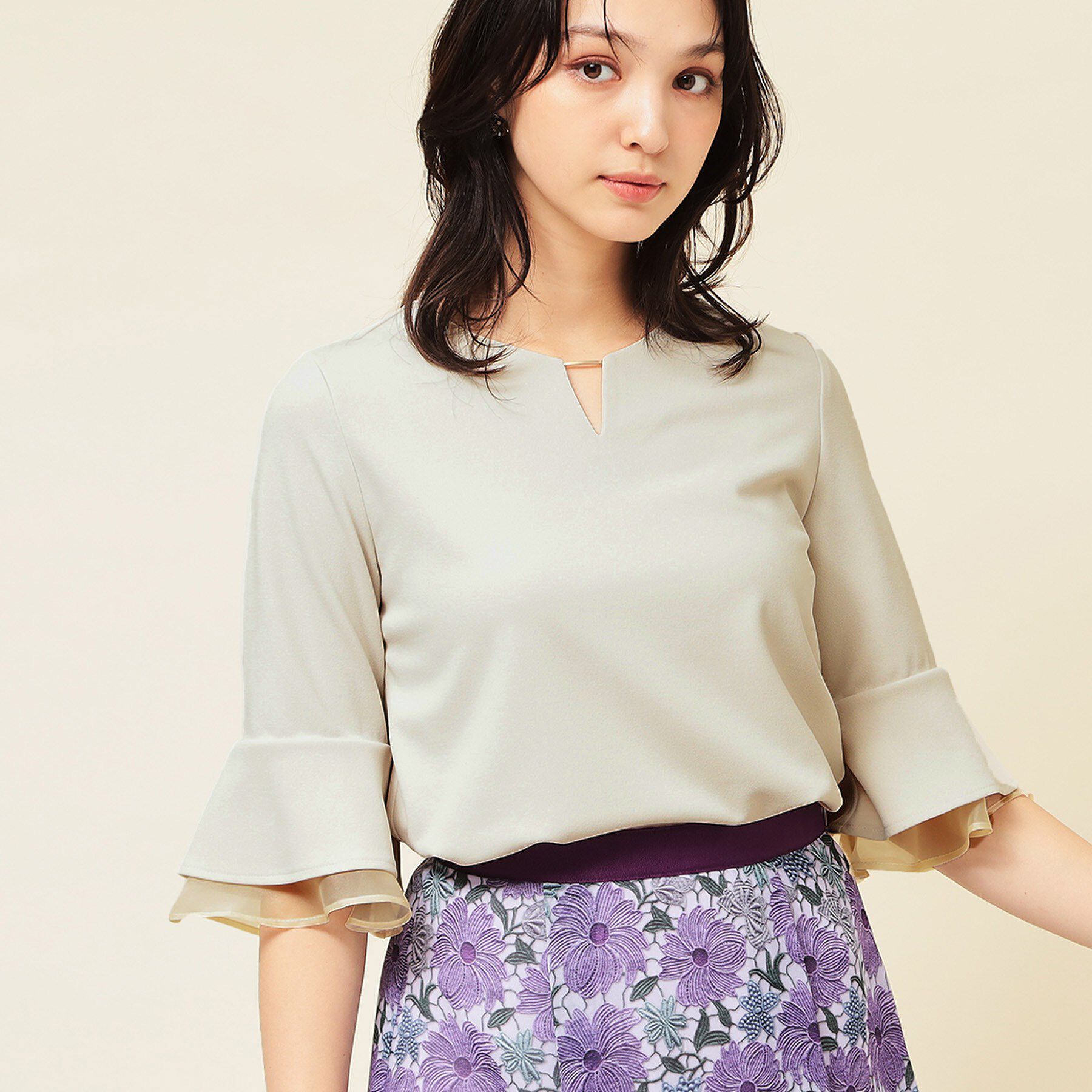 SunaUna「【4色展開／袖ラッフル】プルオーバー」|Tシャツ・カットソー|ライトベージュ(05