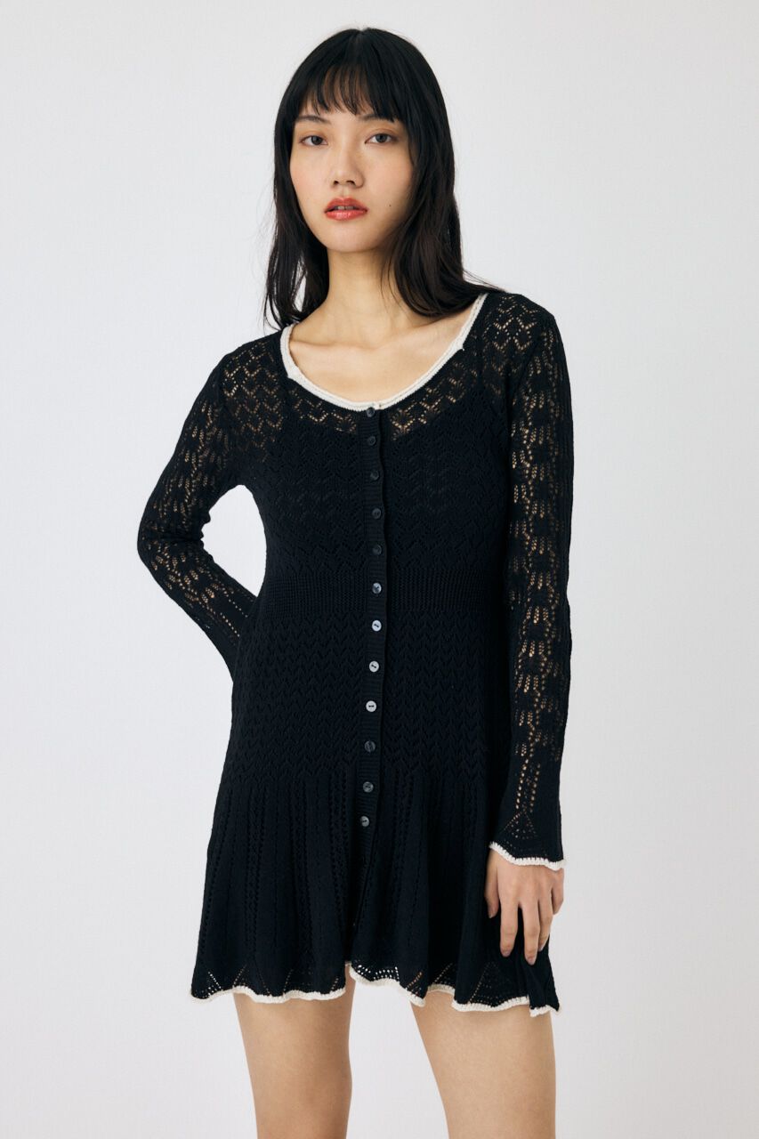 MOUSSY「EYELET LACE KNIT ミニドレス」|ワンピース|BLK