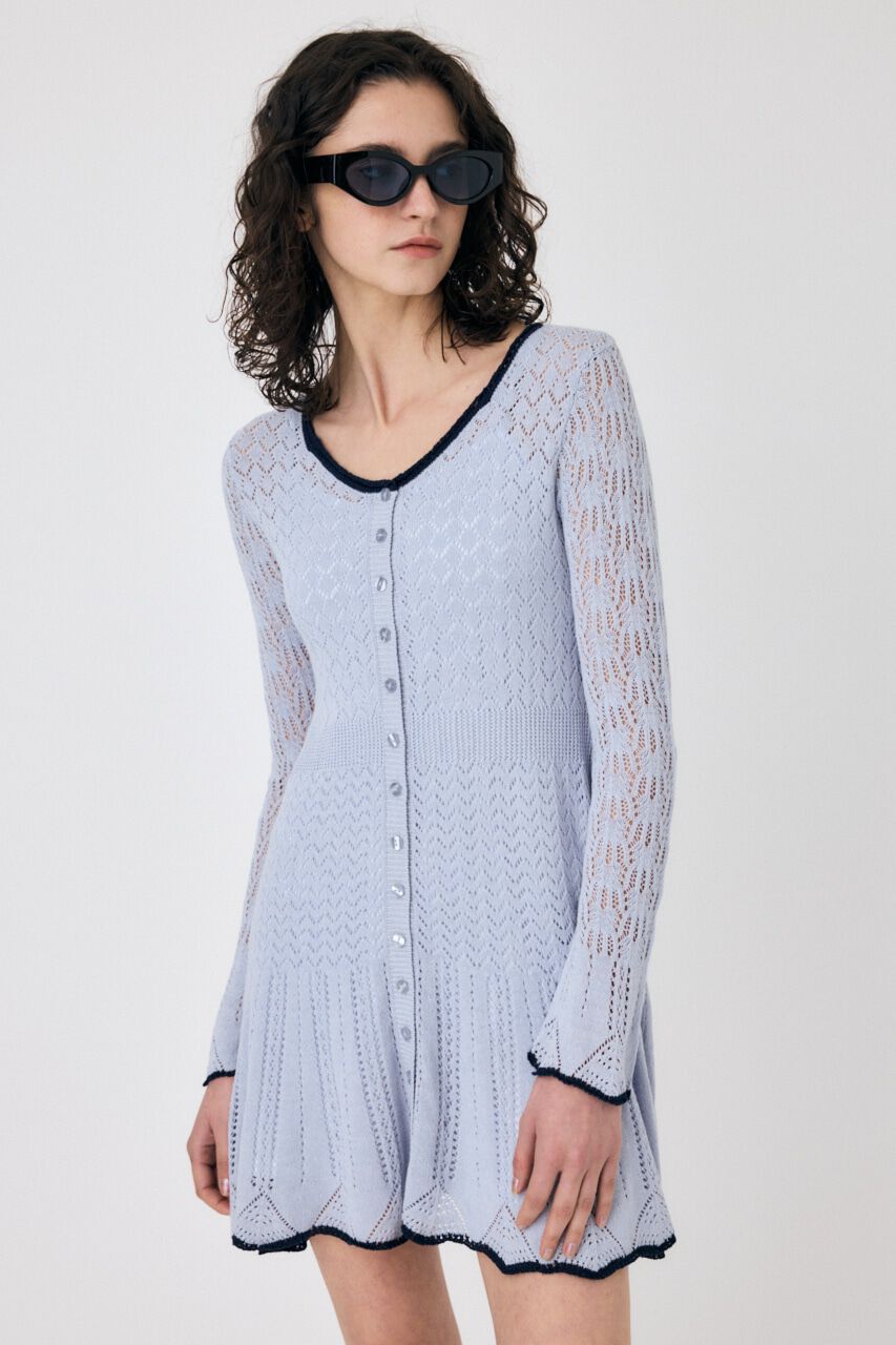 MOUSSY「EYELET LACE KNIT ミニドレス」|ワンピース|L/BLU1