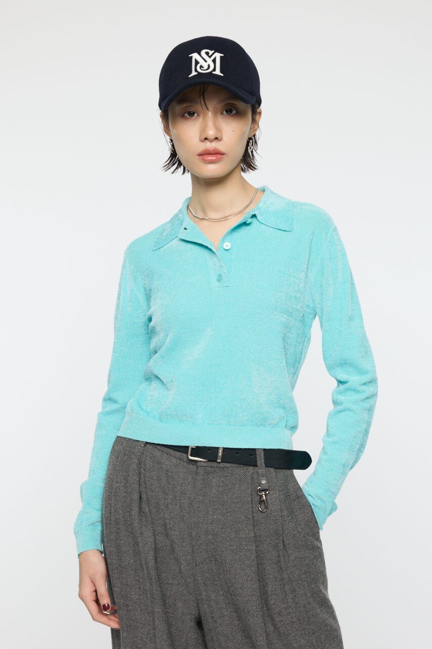 MOUSSY「VELOUR TOUCH KNIT ポロ」|Tシャツ・カットソー|L/BLU1