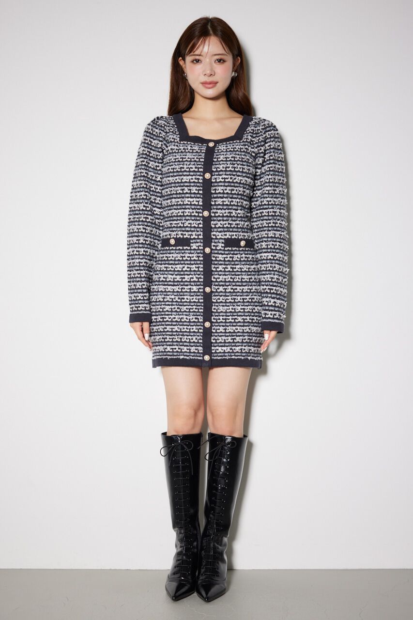 rienda「バイカラーツイードニットミニワンピース」|ワンピース|