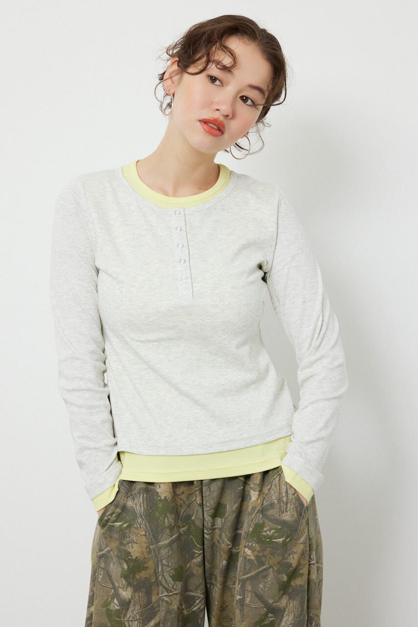 RODEO CROWNS「フェイクレイヤードヘンリーネックトップス」|Tシャツ・カットソー|L/T.GRY1