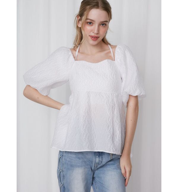 CALNAMUR「2WAY VOLUME SLEEVE JAQUARD BL/2WAYボリュームスリーブジャガードブラウス」|シャツ・ブラウス|