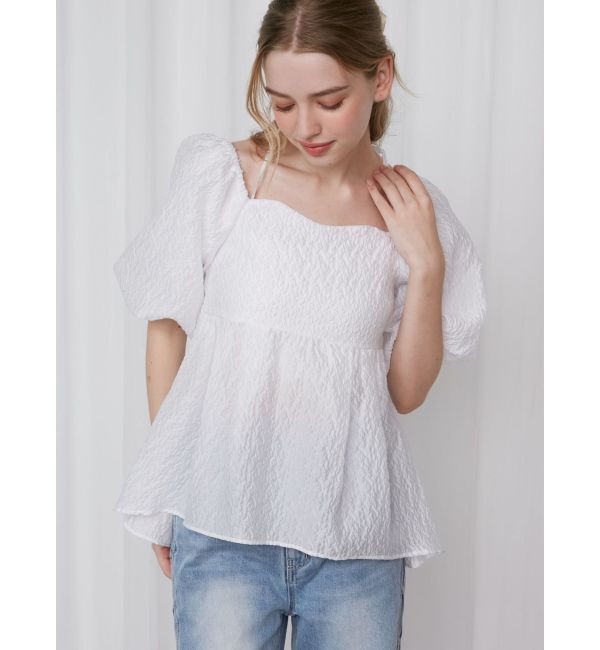 CALNAMUR「2WAY VOLUME SLEEVE JAQUARD BL/2WAYボリュームスリーブジャガードブラウス」|シャツ・ブラウス|