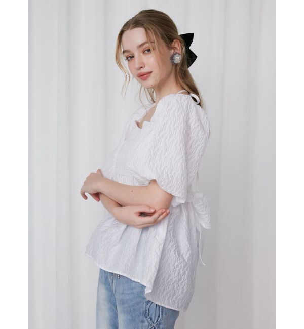 CALNAMUR「2WAY VOLUME SLEEVE JAQUARD BL/2WAYボリュームスリーブジャガードブラウス」|シャツ・ブラウス|