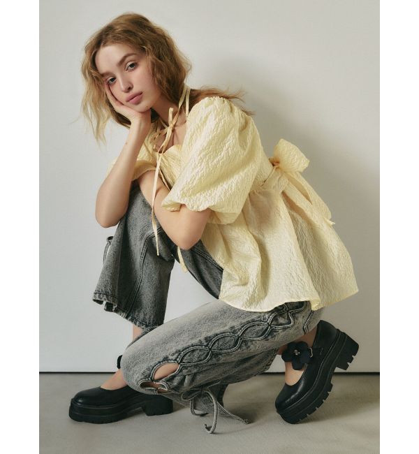 CALNAMUR「2WAY VOLUME SLEEVE JAQUARD BL/2WAYボリュームスリーブジャガードブラウス」|シャツ・ブラウス|