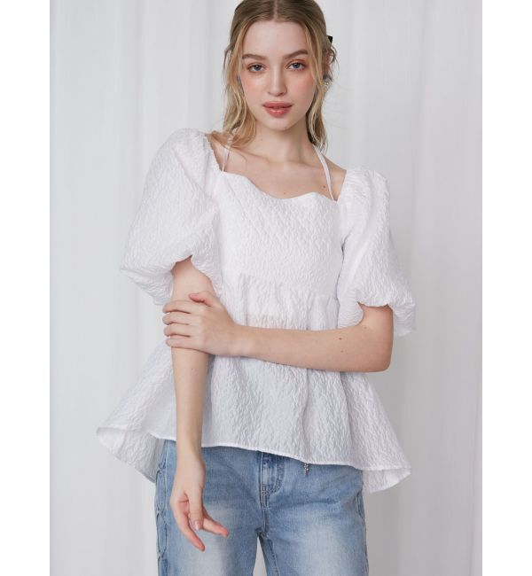 CALNAMUR「2WAY VOLUME SLEEVE JAQUARD BL/2WAYボリュームスリーブジャガードブラウス」|シャツ・ブラウス|