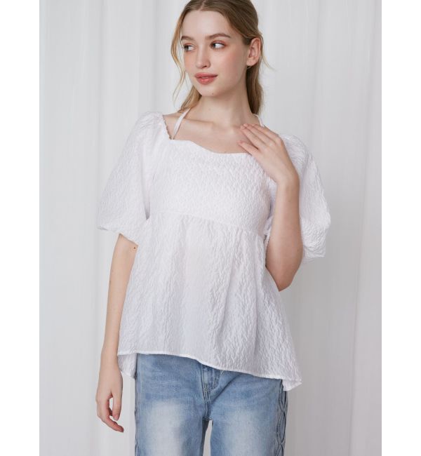 CALNAMUR「2WAY VOLUME SLEEVE JAQUARD BL/2WAYボリュームスリーブジャガードブラウス」|シャツ・ブラウス|