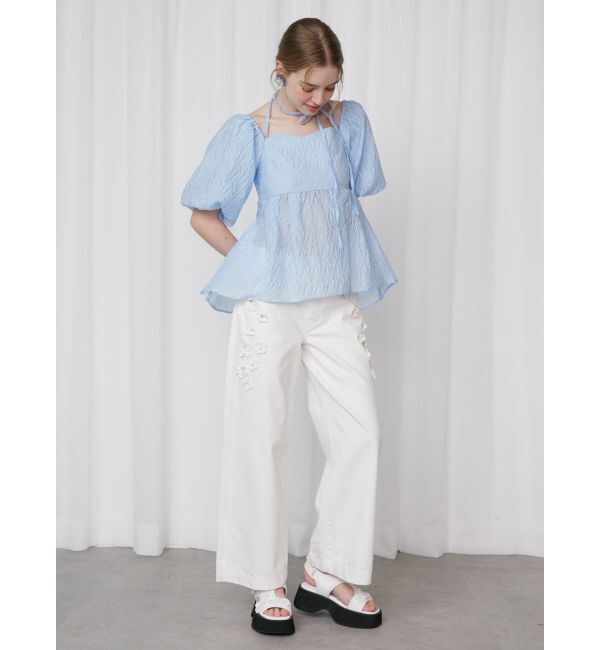 CALNAMUR「2WAY VOLUME SLEEVE JAQUARD BL/2WAYボリュームスリーブジャガードブラウス」|シャツ・ブラウス|