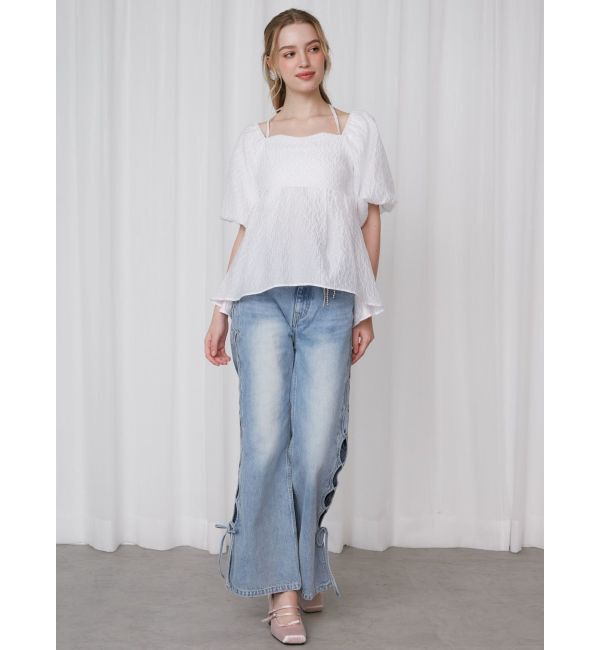 CALNAMUR「2WAY VOLUME SLEEVE JAQUARD BL/2WAYボリュームスリーブジャガードブラウス」|シャツ・ブラウス|