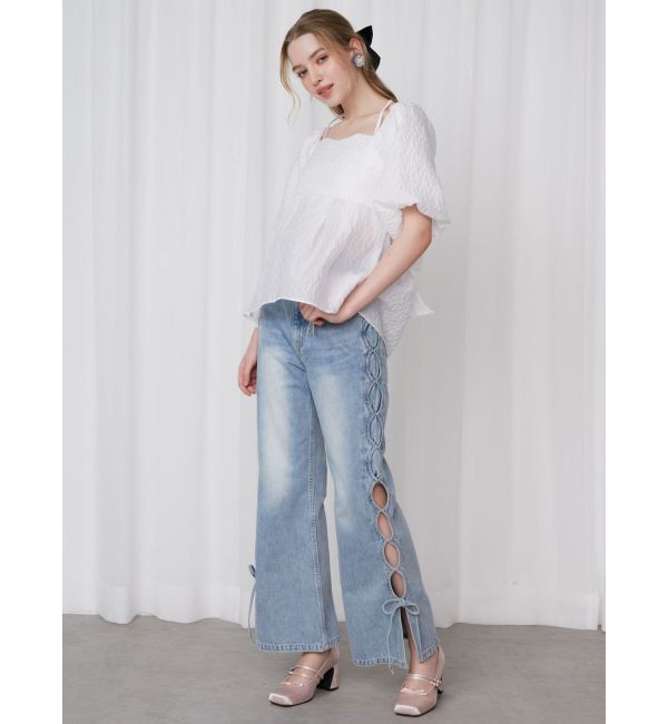 CALNAMUR「2WAY VOLUME SLEEVE JAQUARD BL/2WAYボリュームスリーブジャガードブラウス」|シャツ・ブラウス|