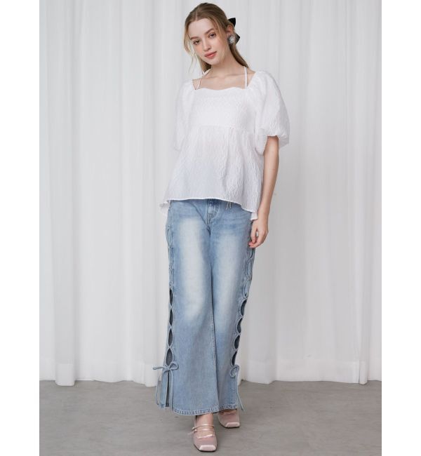 CALNAMUR「2WAY VOLUME SLEEVE JAQUARD BL/2WAYボリュームスリーブジャガードブラウス」|シャツ・ブラウス|