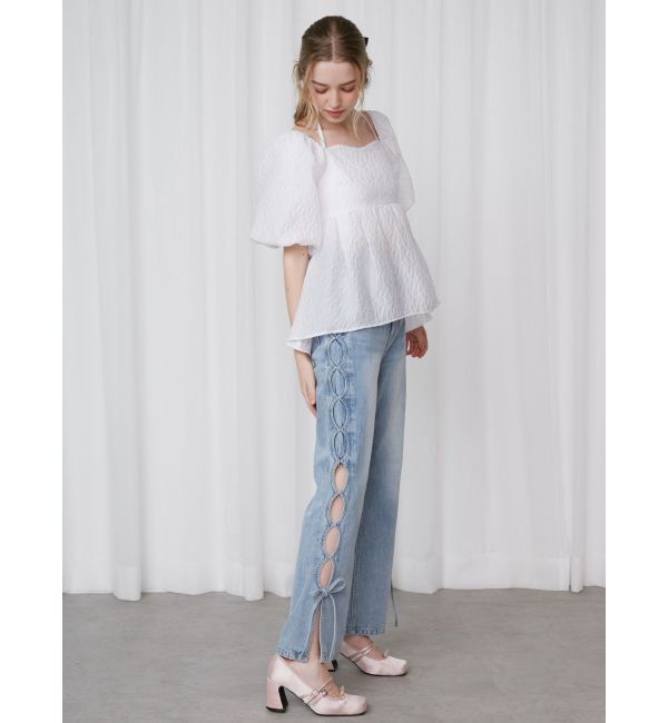 CALNAMUR「2WAY VOLUME SLEEVE JAQUARD BL/2WAYボリュームスリーブジャガードブラウス」|シャツ・ブラウス|