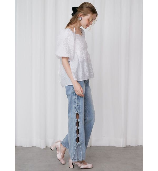 CALNAMUR「2WAY VOLUME SLEEVE JAQUARD BL/2WAYボリュームスリーブジャガードブラウス」|シャツ・ブラウス|