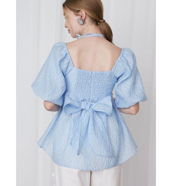 CALNAMUR「2WAY VOLUME SLEEVE JAQUARD BL/2WAYボリュームスリーブジャガードブラウス」|シャツ・ブラウス|