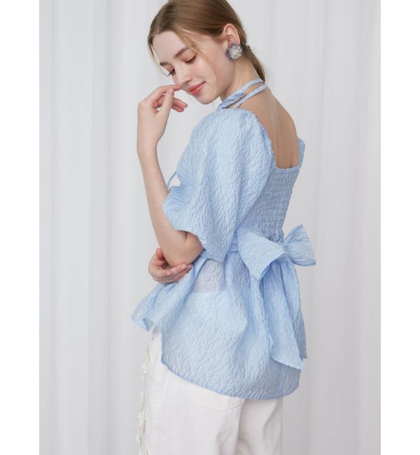 CALNAMUR「2WAY VOLUME SLEEVE JAQUARD BL/2WAYボリュームスリーブジャガードブラウス」|シャツ・ブラウス|