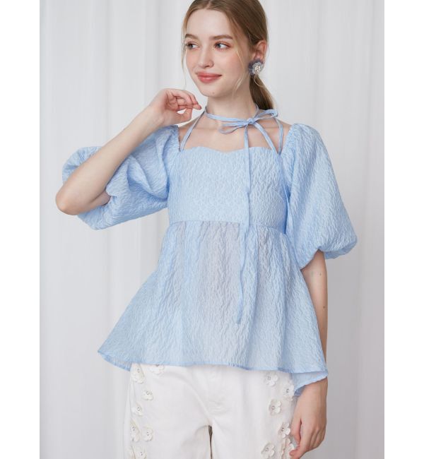 CALNAMUR「2WAY VOLUME SLEEVE JAQUARD BL/2WAYボリュームスリーブジャガードブラウス」|シャツ・ブラウス|