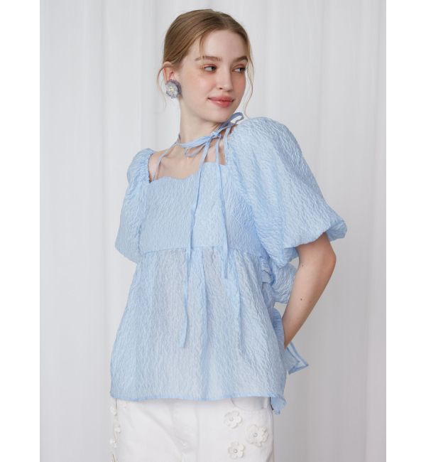 CALNAMUR「2WAY VOLUME SLEEVE JAQUARD BL/2WAYボリュームスリーブジャガードブラウス」|シャツ・ブラウス|