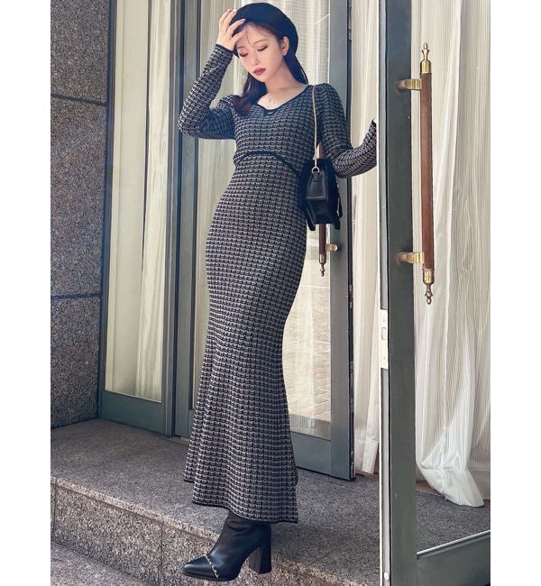 RESEXXY「【WEB限定】バイカラーツイードニットワンピース」|ワンピース|