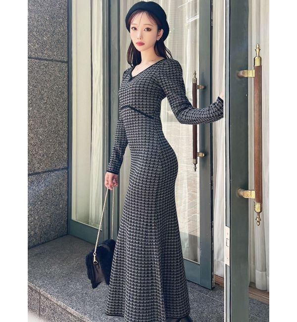 RESEXXY「【WEB限定】バイカラーツイードニットワンピース」|ワンピース|